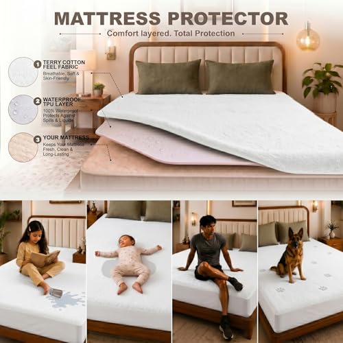 Image of Glassiano Cotton Feel Terry Ultra Soft Waterproof Mattress Protector | Breathable - Hypoallergenic Mattresses Cover with Elastic Strap for Single Bed (84x48 inch|7x4 feet, White - Pack of 1)