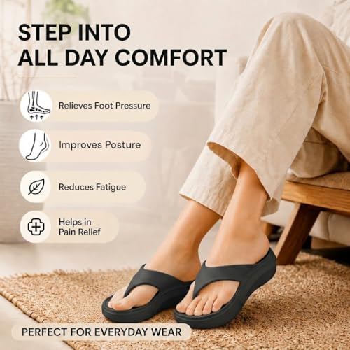Image of ORTHO JOY Orthopedic Slippers for Women | Soft Cushioned EVA Flip Flops with Arch & Heel Support | Lightweight Anti-Slip Platform Thong Slides for Daily Wear, Indoor & Outdoor