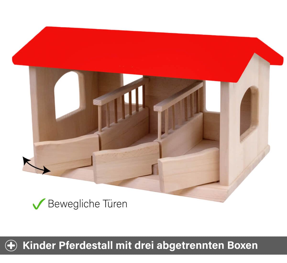 Holzspielzeug Peitz Spielzeug Pferdestall aus Holz | Bauernhof mit 3 Boxen & Futtertrögen | Passend für Schleich Pferde