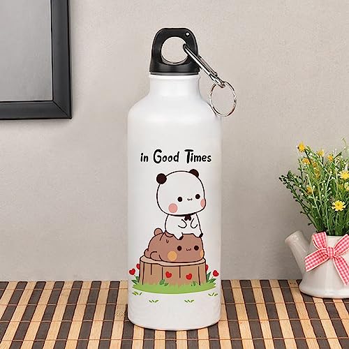 Image of Bubu Dudu Love Gift for Birthday /Anniversary Sipper Water Bottle 750 ML Aluminium with 320 ML Coffee Mug, Wooden Keychain Combo Pack MSK-V (Design-5)
