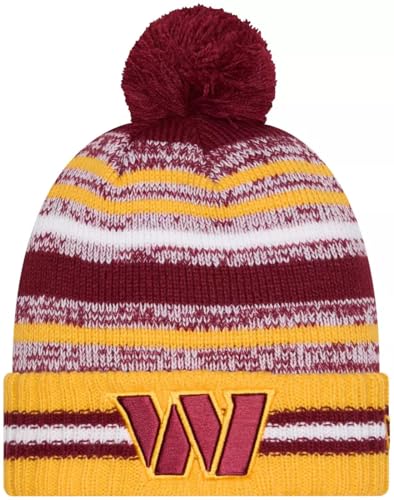 New Era Washington Commanders Sideline Sport Gold Striped Cuffed Football Knit Beanie Hat Pom - NFL Cheer Cuff Knit Cap