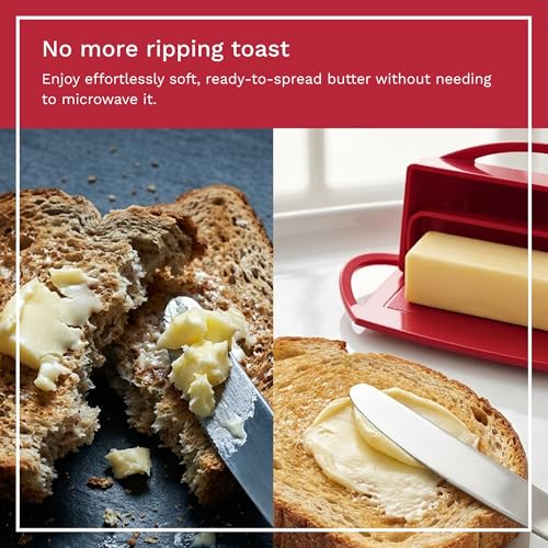 Better Dish Flip Top Butter Dish with Attached Lid - Holds 2 Sticks, Fits Kerrygold/European Butter - BPA Free & Dishwasher Safe - Red - Image 5