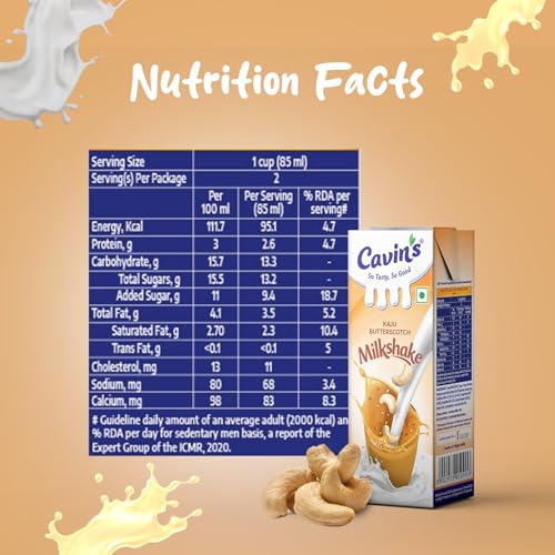 Image of Cavin's Kaju Butterscotch Milkshake | Cashew & Butterscotch Flavoured Creamy Milk Beverage | No Added Preservatives | 180ml