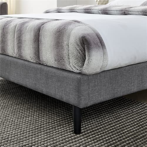 Image of Decoro Mornington 2.0 Upholstered Platform Bed | Headboard and Metal Frame with Wood Slat Support, Grey, Queen Size