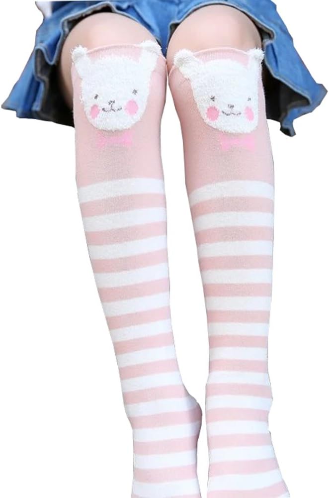 BOWKITEGirls Knee High Socks Kids Cotton Catroon Animal Over Calf Stockings Tube Socks