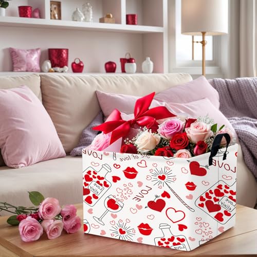 Image of Cute Heart Valentine's Day Basket Gifts Empty Storage Basket for Kid and Baby Room Decor (Red Love Bottle)
