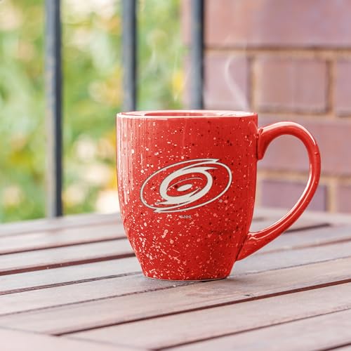 Image of Rico Industries NHL Hockey Carolina Hurricanes Red Personalized 16 oz Team Color Laser Engraved Speckled Ceramic Coffee Mug