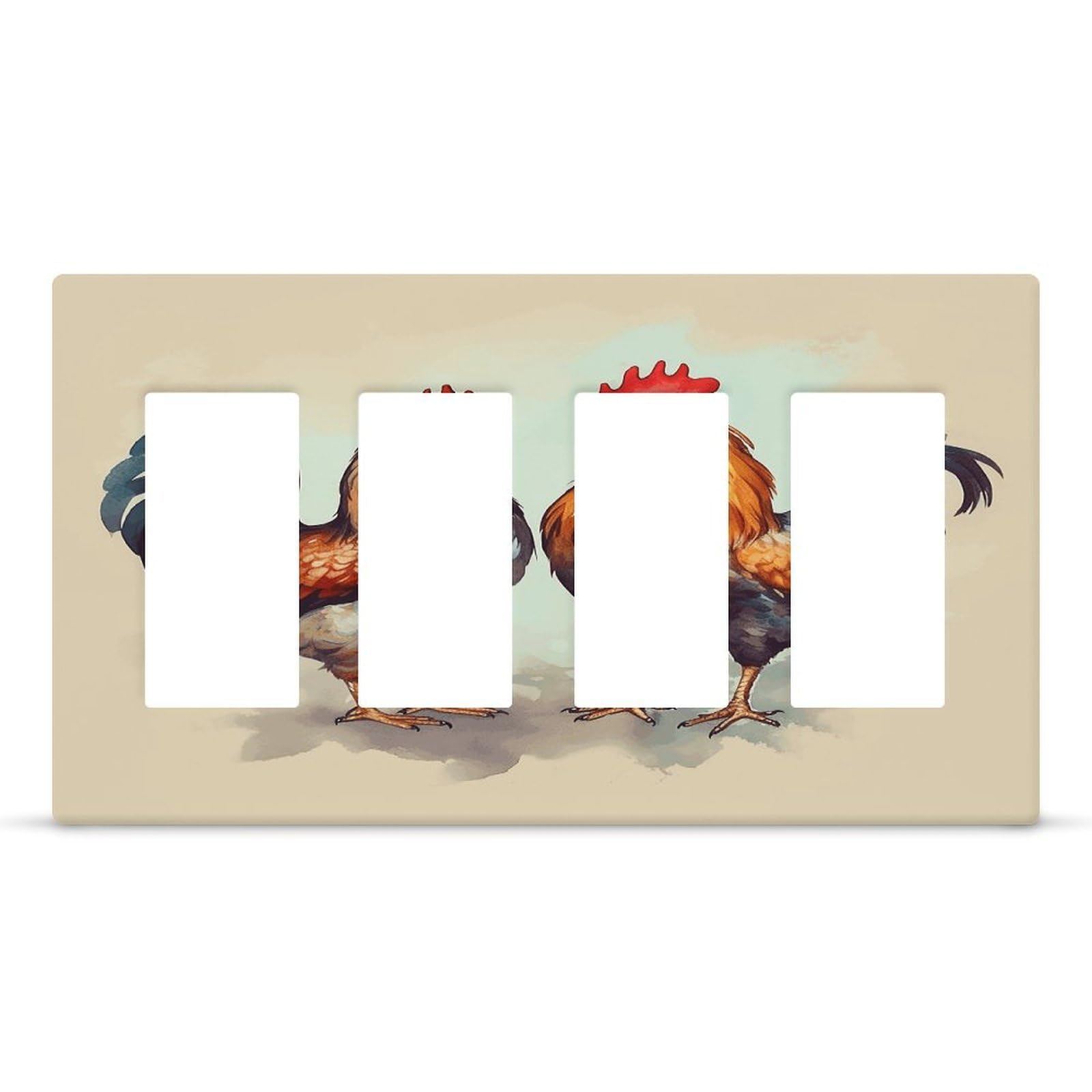 Rooster And Hen Outlet Cover Fashion Hidden Screw Light Switch Cover Exquisite Decorative Wall Plate Polycarbonate Thermoplastic 4-Gang Faceplate Covers