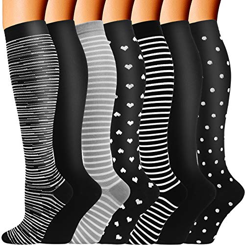 7 pairs copper compression socks for men women 20-30 mmhg knee hi…