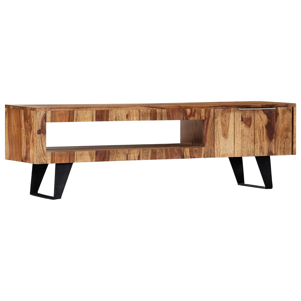 Generic Szafka Pod Telewizor z Litego Drewna Akacjowego o Wymiarach 140 X 30 X 40 Cm, Modny Design, Solidna Stalowa Rama, Schowek na Bibeloty, Konsole do Gier, Urządzenia