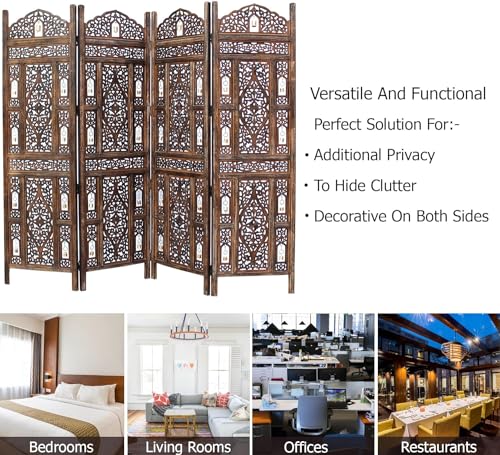 Image of Classic Wood and Craft Wooden Room Divider Partition for Living Room, Privacy Partition, Partition Wall, Divider for Makeup Studio /Office (4 Panels - Bell Hanger)