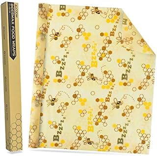 Alcoon Beeswax Food Wraps 1 Meter Roll 13 x 39 Inch Reusable Beeswax Wraps Eco-Friendly Sustainable Food Storage Wraps for Sandwich, Cheese, Fruit, Bread, Snacks (Bee Pattern)
