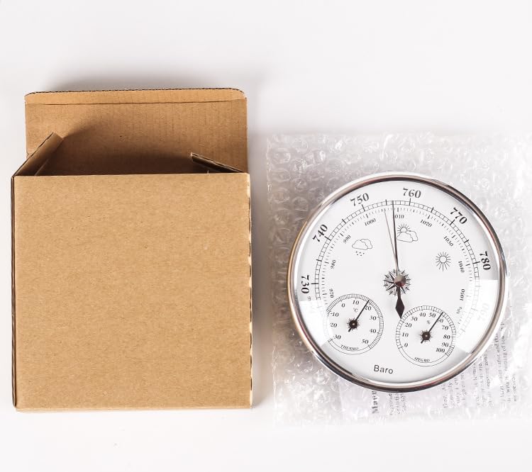 Vintage 3-in-1 Weather Station with Barometer, Thermometer and Hygrometer, Humidity Meter Barometer (Silver)