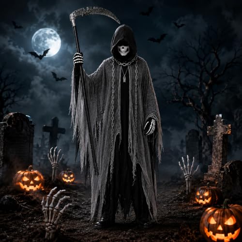 Homgaty Grim Reaper Costume Adult, Halloween Scary Cloak with Accessories — photo 5