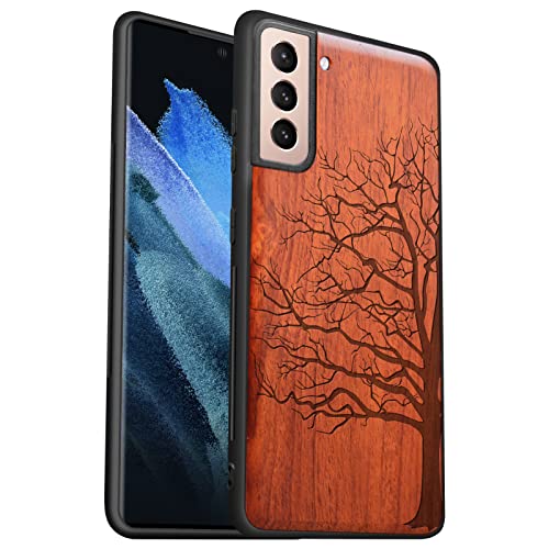 Carveit Wood Case For Galaxy S21 Case [Hard Real Wood & Soft Tpu] Shockproof Hybrid Protective Cover Unique & Classy Wooden Case Compatible With Samsung S21 5G (Eternal Tree Carving-Rosewood) #TOP15