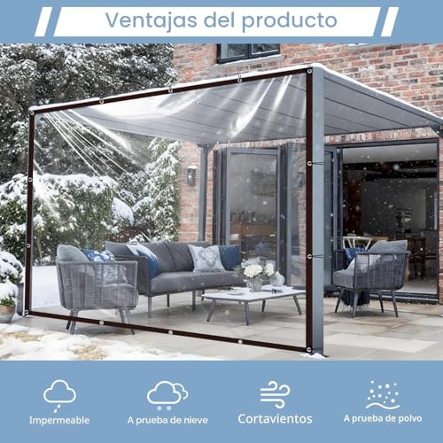 Lona impermeable transparente exterior resistente al polvo con cuerda 3x4m 2