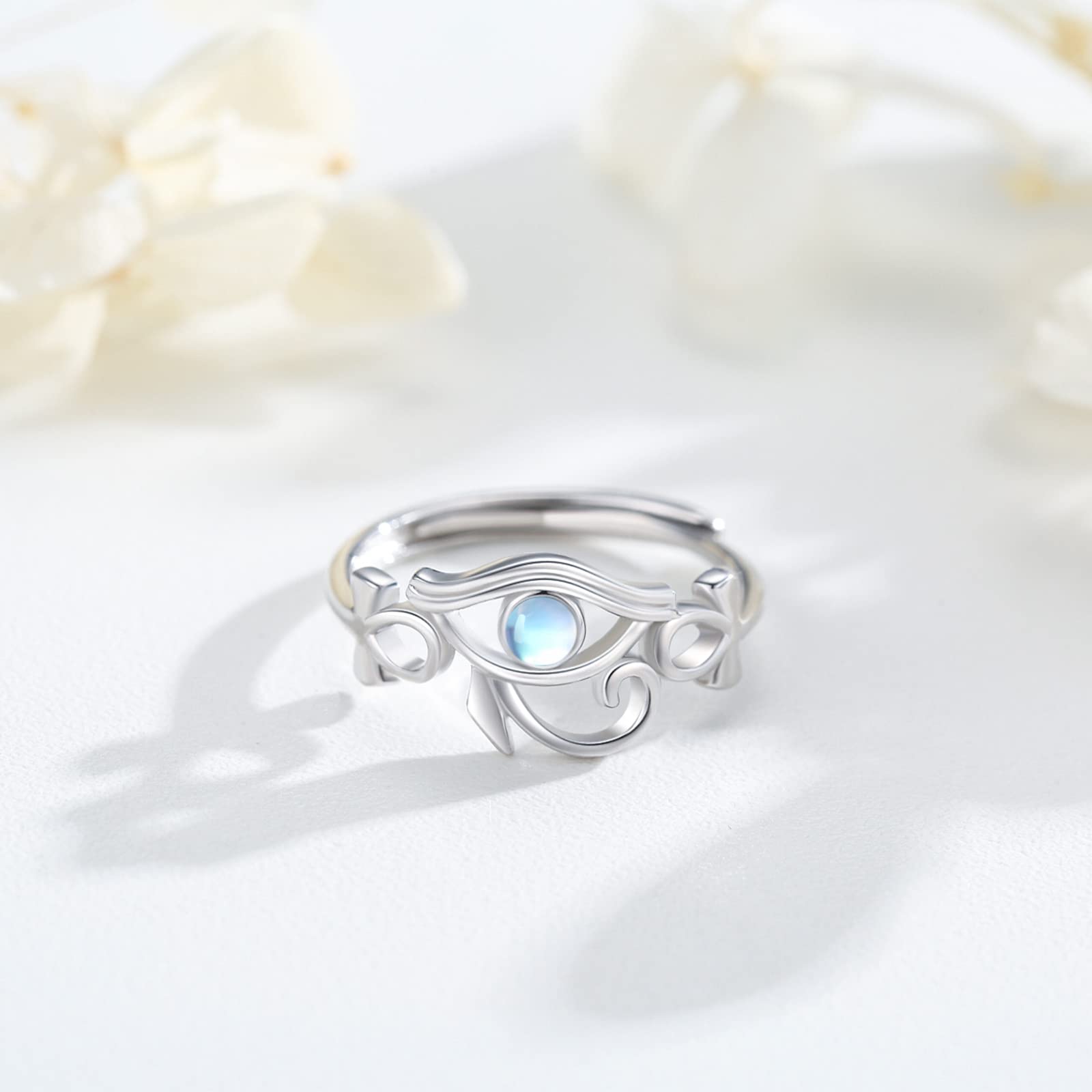 Anello Occhio Di Horus, in argento Sterling 925, con pietra di luna, turchese, anello regolabile con amuleto egiziano Ankh, gioiello per donne e ragazze