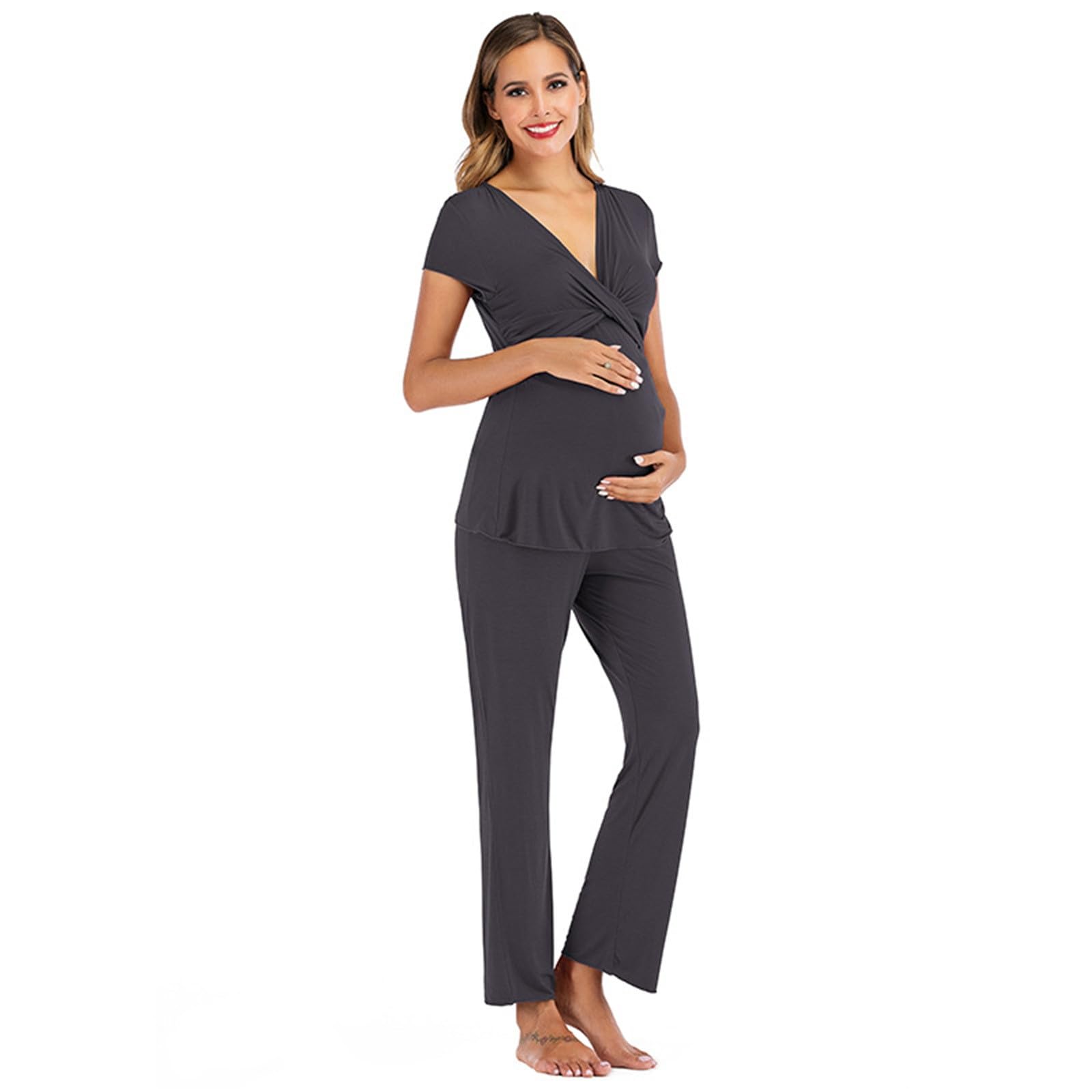 Generisch Set versatile per allattamento e relax, abbigliamento premaman per notte, top e pantaloni per momenti di allattamento moderni