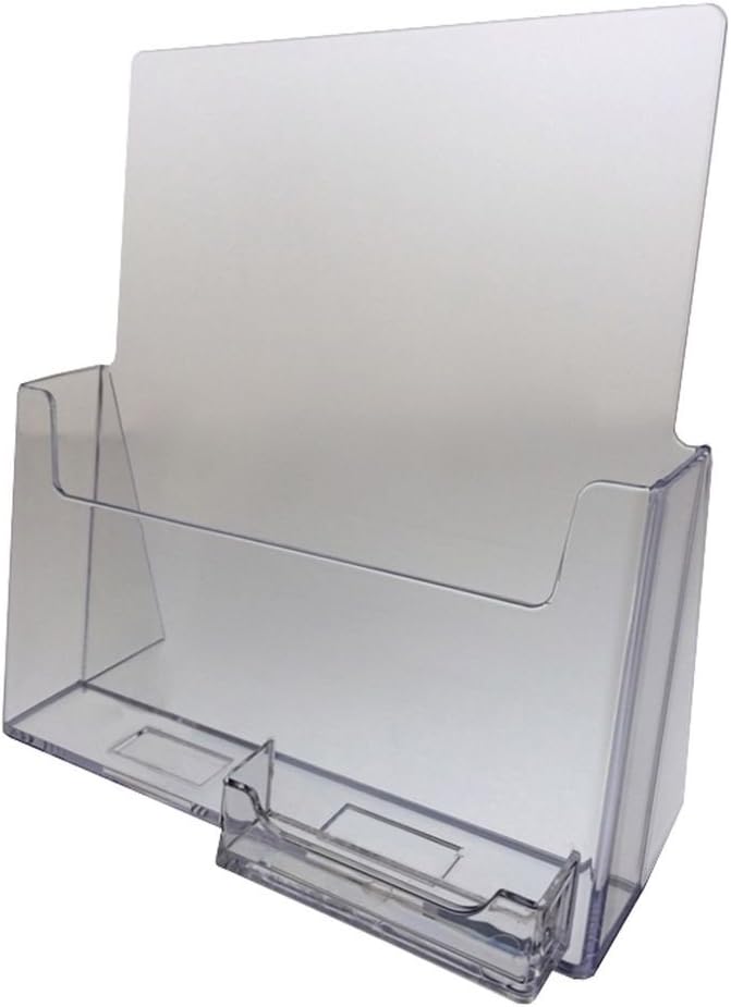 Dazzling Displays Clear Acrylic 8.5 x 11 Brochure Holder with Attached Business Card Holder - Elegant Countertop Flyer Holder for Professional Display