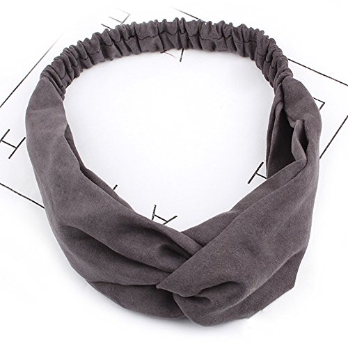HaloVa Headband, Elastic Cross Head Wrap Hair Bands Headwear Turban Hair Accessories for Women and Girl, Pure Color, Grey