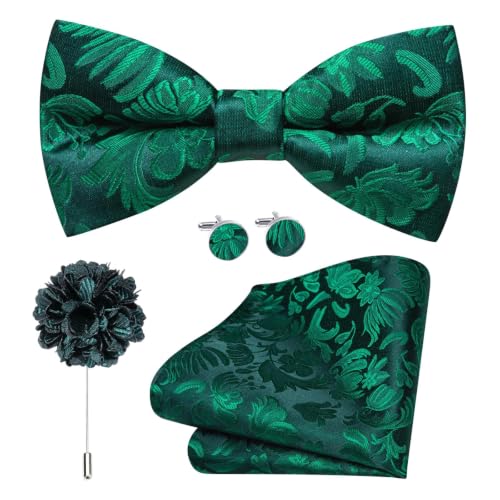 Image of Dubulle Mens Paisley Striped Bowtie Set Pre-tied Bowtie for Men and Pocket Square Set Wedding Business