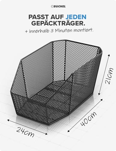 BÜCHEL Fahrradkorb hinten | XXL Jumbo Pro inkl. Befestigungsmaterial für Fahrrad Gepäckträger | bis 10kg Traglast | Fahrradkorb für Kinderfahrrad (XXL Jumbo Pro inkl. Regenschutz)