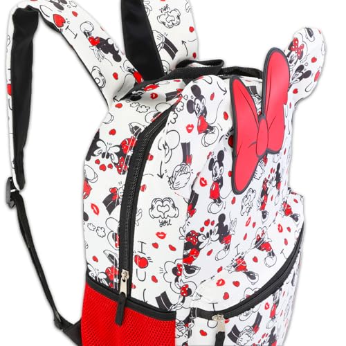 Minnie Mouse Backpack for Girls, Kids - Bundle with 16” Minnie Mouse Nylon Backpack with 3D Ears Plus Water Bottle, Bookmark, More | Deluxe Bag for School4