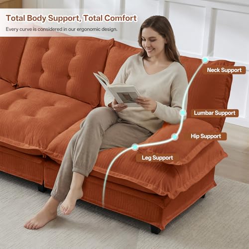 Modular Sectional Sofa, 28D High-Density Foam Cloud Couch, Chenille U-Shaped L-Shaped Sectional with Ottoman, Screw-Free Assembly, 12cm Raised Legs for Living Room (Orange, 77 inch-Straight) - Image 6