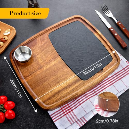 Plato de Servicio de Madera de Acacia con Pizarra y Cuenco para Salsas miniatura 3