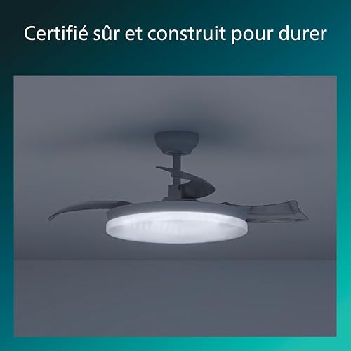 PHILIPS Solr Retractable-Blade Ceiling Fan with LED Light, 3 Blades, 106 cm Blade Wingspan, 4500 Lumens, Three Shades of White Light (2700 K / 4000 K / 5500 K), Dimmable to 10%, Remote Control, White - 8