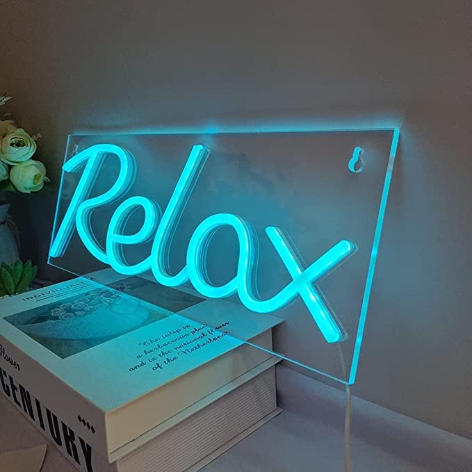 Image of VYNES RELAX LED Neon Signs Light LED Art Decorative Sign - Wall Decor /Table Decor, Home Decor for Wedding Party Kids Room Living Room House Bar Pub Hotel Beach (Ice Blue) Neon Signs