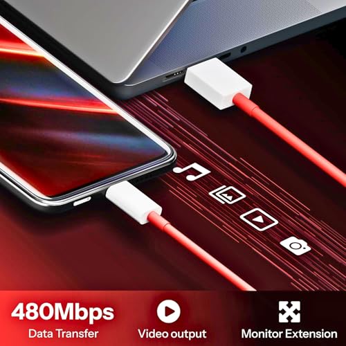 Image of Type C Cable Fast Charging - 80W | Warp /Dash Charge Compatible with All OnePlus & Type C Devices | USB A to Type C Cable | Fast Data Sync & Smart Protection Chip for Safe Power Control - Red