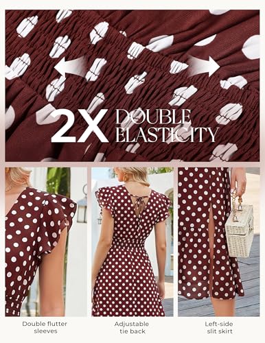Image of GRACE KARIN 2026 Womens Summer Dresses V Neck Ruffle Sleeve Floral Boho Beach Dress A-Line Swing Midi Wedding Guest Sundress