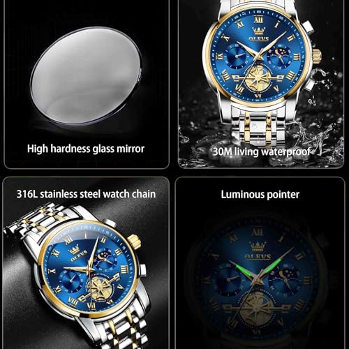 Image of OLEVS Men's Analog Watch Multi Color Business Stainless Steel Waterproof Luminous Quartz Watch Luxury Leisure Date Simulation Original Bowl Watch