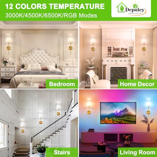 Image of Depuley Battery Operated Wall Sconce: Set of 2 19.99 inch Wireless Wall Lights with Remote for Bedroom - Rechargeable 15 Colors Gold Wall Lamp for Living Room Hallway Decor