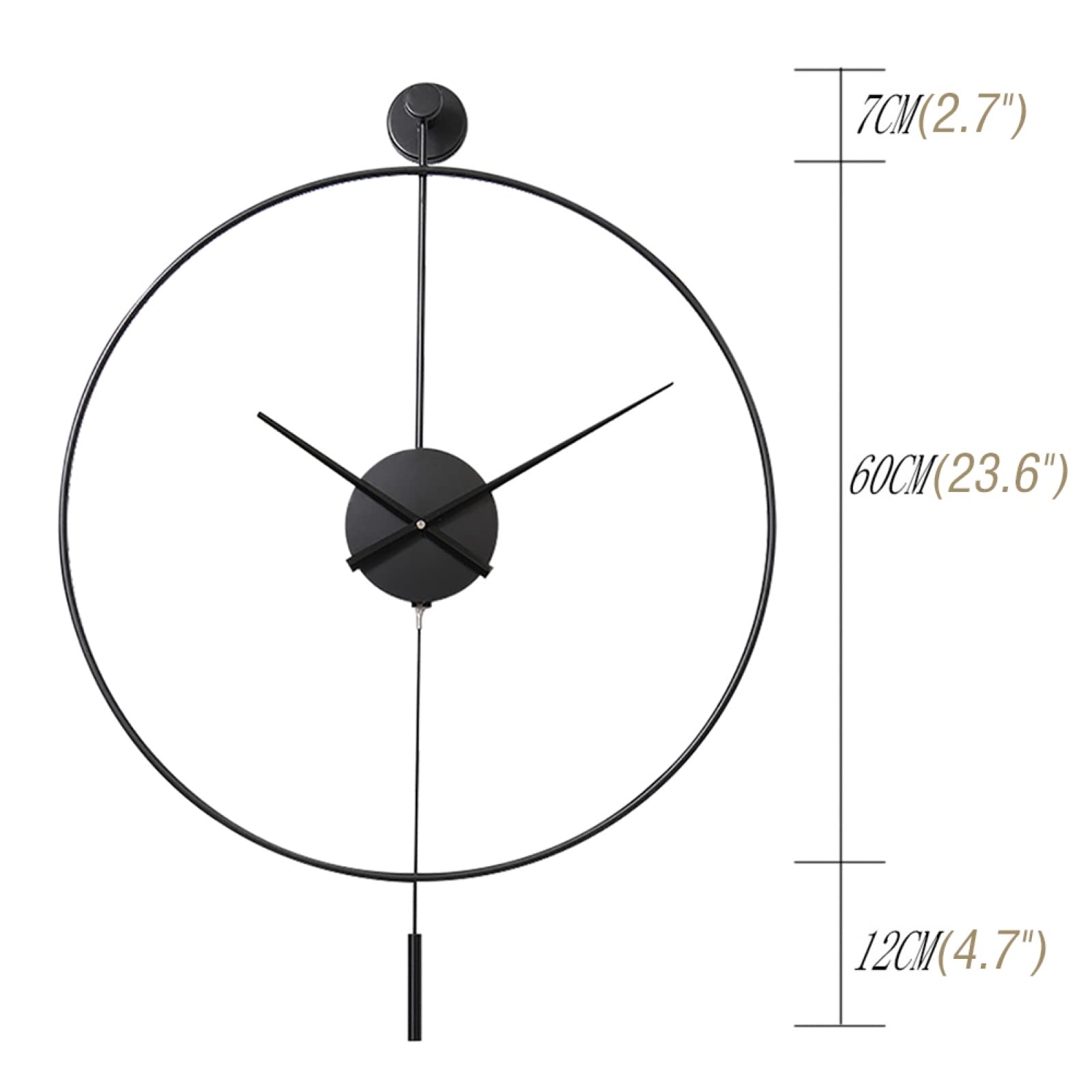 TPARIS Reloj De Pared De Péndulo Oscilante De Estilo Simple Moderno|Arte De Hierro Reloj Colgante Decor Redondo Silencioso Funciona con Pilas,Negro (manecillas De Aluminio),60 Cm (23,6 Pulgadas)