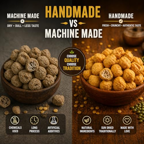Image of SBasket Naturals Rajasthani Mangodi /Moong Badi 700g | Sun-Dried Moong Dal Wadi | Handmade by Mahila Udyog Women | Protein Rich & Gluten Free | No Preservatives | For Kadhi, Sabzi & Pulao
