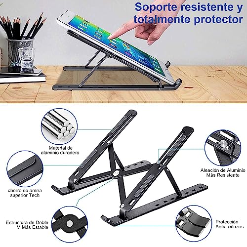حامل لاب توب لسطح الطاولة محمول بـ 6 زوايا قابلة للتعديل، حامل تبريد ألومنيوم جيد التهوية وقابل للطي، حامل لاب توب متعدد الزوايا (أسود)