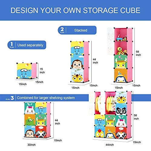 Image of Sunderlook Plastic Wardrobe for Kids Clothes - Collapsible Wardrobe, DIY Foldable Baby Almirah for Clothes, Heavy Duty Freestanding Storage Baby Cupboard for Kids (Pink-HY, 12 Door)
