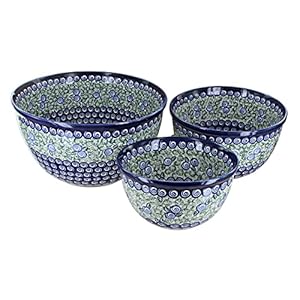 Blue Rose Polish Pottery Seaside Swirl Mixing Bowl Set