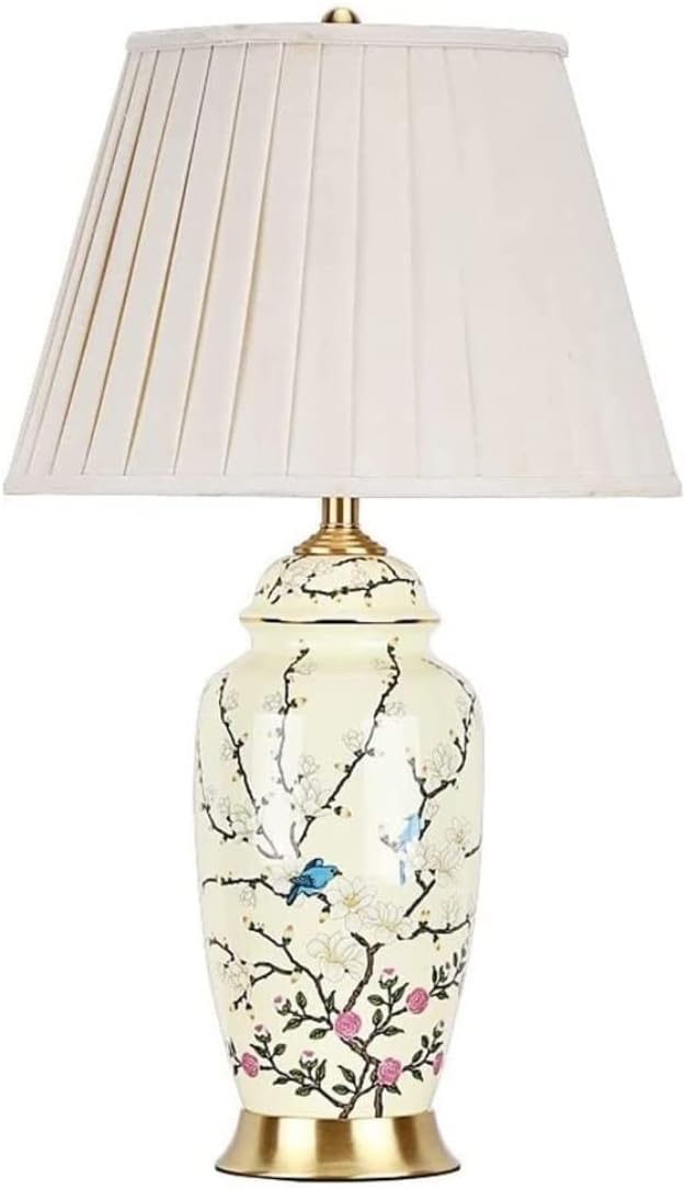 Lampka Nocna, Lampka Stołowa, Ceramiczna Lampa Stołowa, Teksturowany Wazon Z Kwiatami, Klosz Bębnowy, Kompatybilna Z Sypialnią, Salonem, Biurem, Lampką Nocną Do Czytania, Na