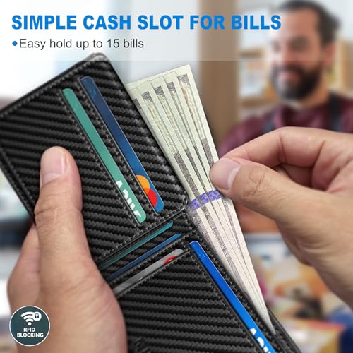 Image of miyozi AirTag Wallet for Men, Slim Leather Bifold with Holder Slot, 2 ID Windows & 13 Card Slots, RFID Blocking Front Pocket Wallet with Gift Box