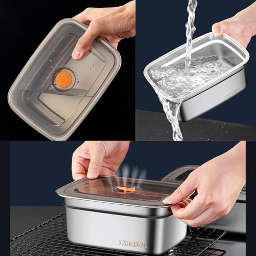 Image of Fridge Storage Box 316 Stainless Steel Food Storage Containers | Food Grade, Leakproof Kitchen Organizer | Freshness Locking, Microwavable & Freezer Safe (Pack Of 02 1500 Ml)