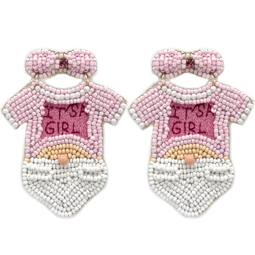 Beaded It's a Girl Post Earrings Handmade Baby Shower Onesie Mom Pink (Pink)