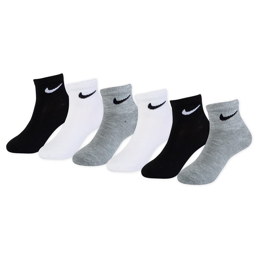 NIKE Baby Boys Colorful Pack Quarter Socks, White/Dark Gray Heather, 4-5 Years UK