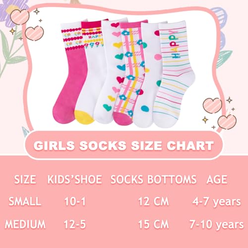 Comfoex Kids Girls Socks Novelty Funny Colorful Socks Fashion Cute Cotton Crew Socks For Kids 4-10 Years Old 6 Pairs2