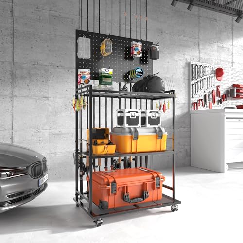 SOYEEZE Large Size Fishing Rod Holders for Garage, 3-Tier Fishing