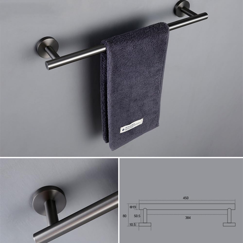 Türhaken Badezimmerhaken Mattschwarzer Rotguss-Chrom-gebürsteter Gold-Bademantelhaken, Handtuchhalter, Papierhalter aus Stahl, Haken schwarz, A(Color:4-piece Set Gun Gray)