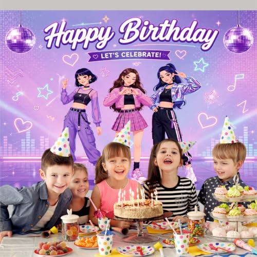Image of Pop Theme Birthday Backdrop | Stage Performance Party Banner | Concert Style Photo Booth Background | Kids & Teens Birthday Decoration (Pack of 1, Multicolor, Size: 5x4 Feet)
