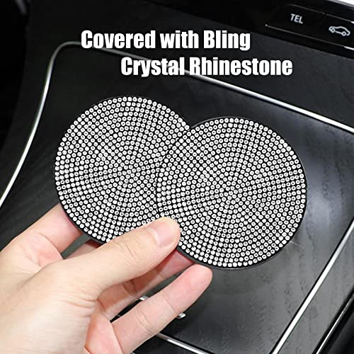 4 Pcs Bling Cup Holder Coasters For Car, Universal Fashion Anti-Slip Shockproof Car Coaster, Auto Automotive Interior Accessories, Crystal Rhinestone Car Cup Holder Accessories (White) #TOP4